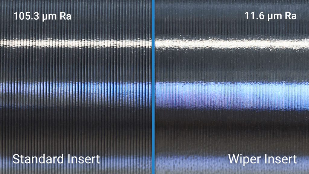 Testing turning with a wiper insert compared to a standard indexable turning insert